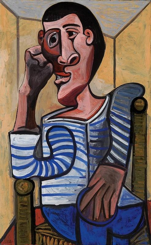 《Le Marin》創作於1943年納粹佔領法國期間，據稱是畢卡索面臨被送往納粹集中營的威脅時，所完成的珍貴自畫像。畢加索曾於1944年表示，他毫不懷疑二次大戰會表現在其畫作中，也許《Le Marin》比其藝術生涯中的任何畫作都更直接地表達了這種感覺。(圖：佳士得)