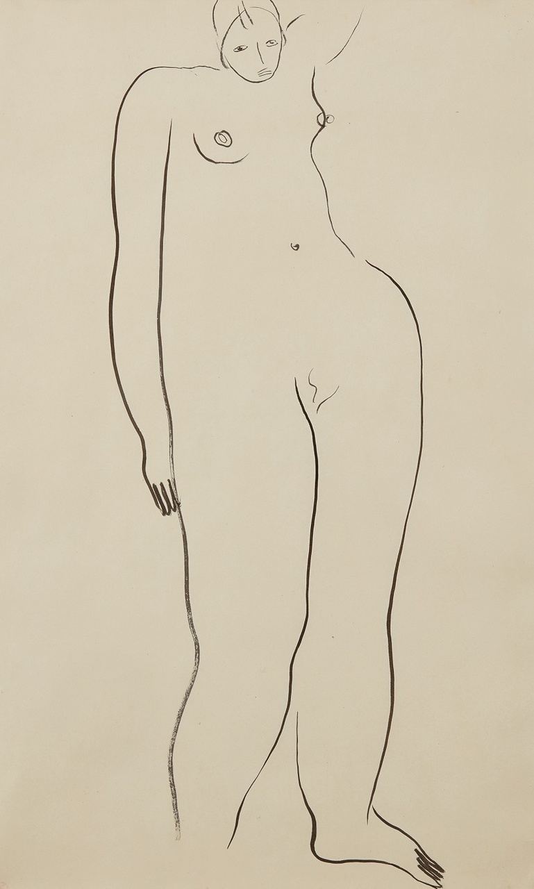 常玉 (1895-1966)，《裸女站姿》，水墨 紙本。