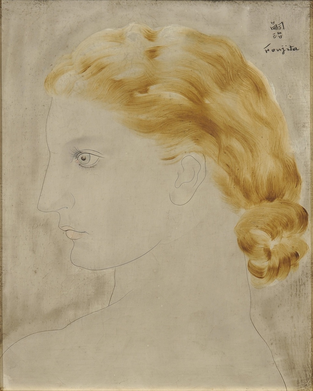 藤田嗣治 (1886-1968)，《盤髮髻的金髮裸女》1926年作，油畫 畫布。<br>© Foujita Foundation / ADAGP, Paris – SACK, Seoul, 2019。