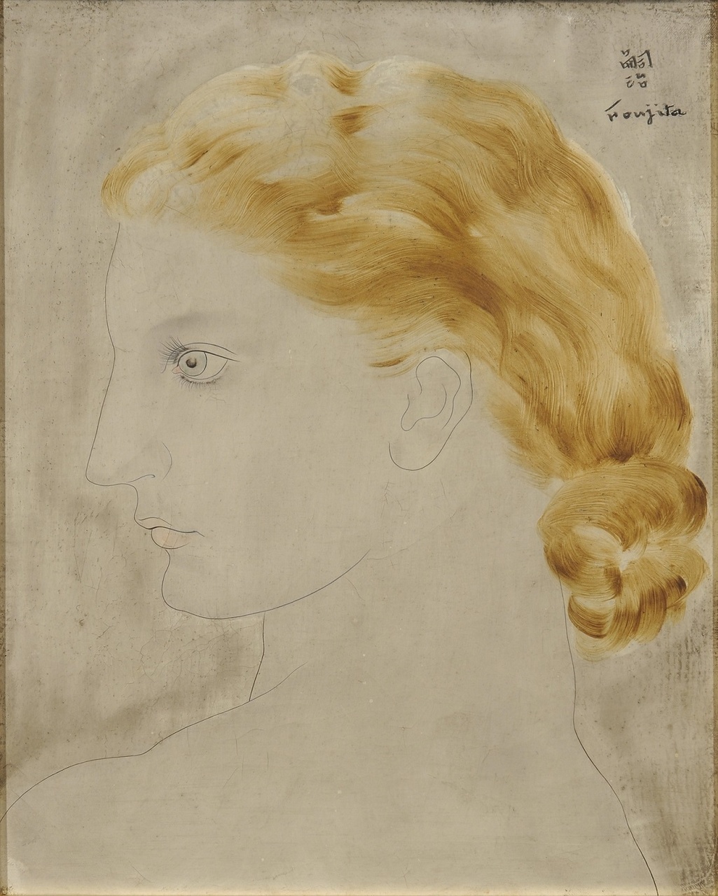 藤田嗣治 (1886-1968),《盤髮髻的金髮裸女》1926年作,油畫 畫布。<br>© Foujita Foundation / ADAGP, Paris – SACK, Seoul, 2019。
