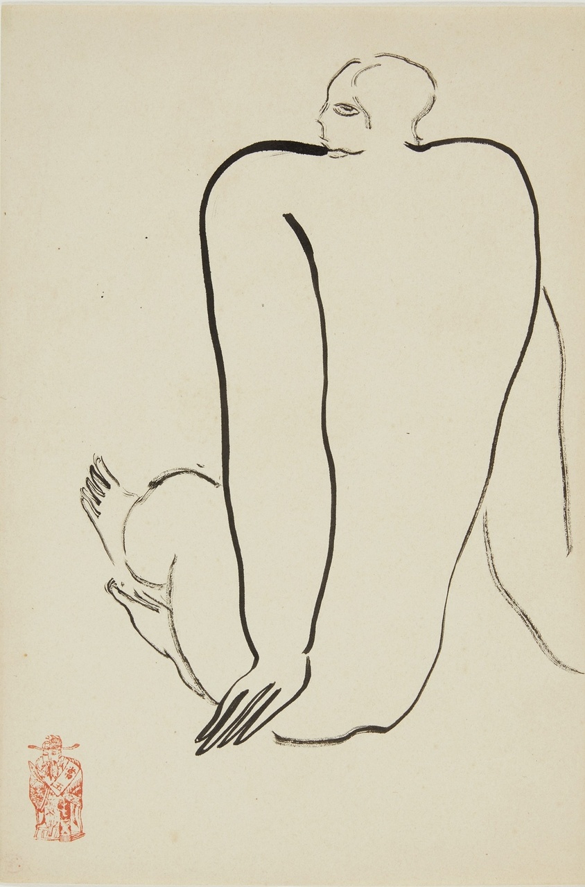常玉(1895-1966)，《裸女坐姿》，水墨 紙本。