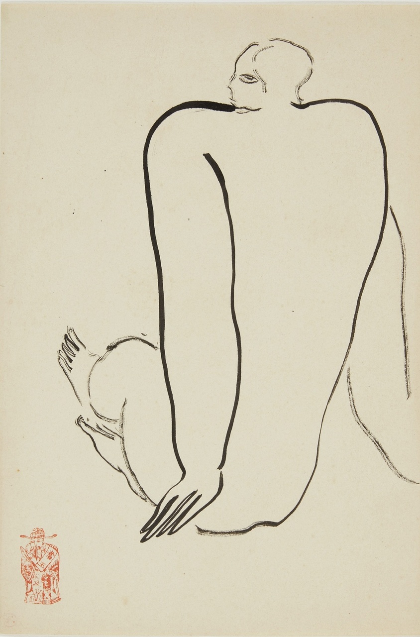 常玉(1895-1966),《裸女坐姿》,水墨 紙本。