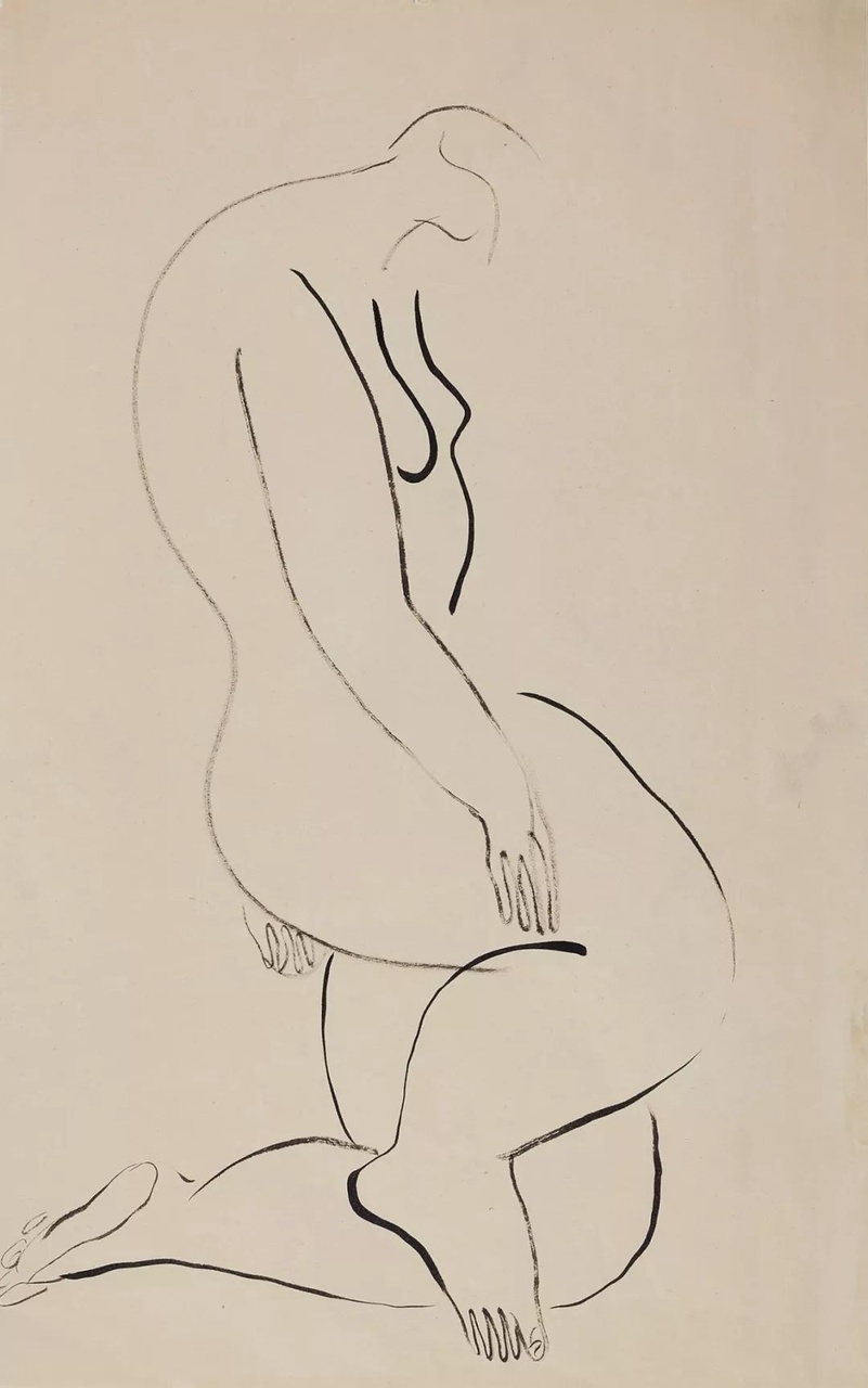 常玉(1895-1966)，《Kneeling Nude》，水墨 紙本。
