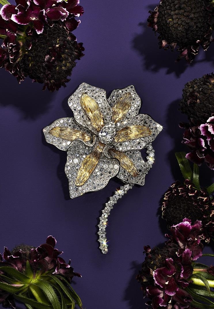 Tiffany & Co. Blue Book Botanica Orchid yellow diamond and diamonds brooch