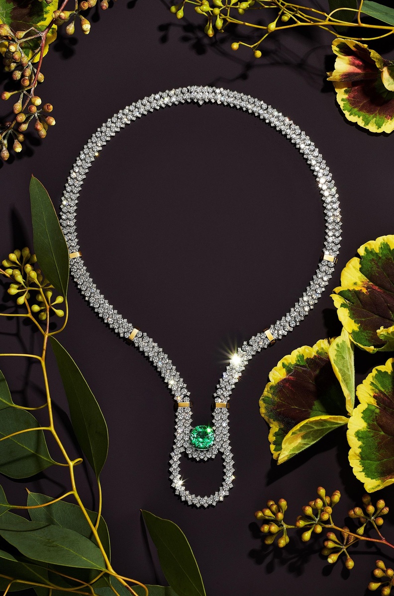 Tiffany & Co. Blue Book Botanica Orchid green cuprian elbaite tourmaline and diamonds necklace