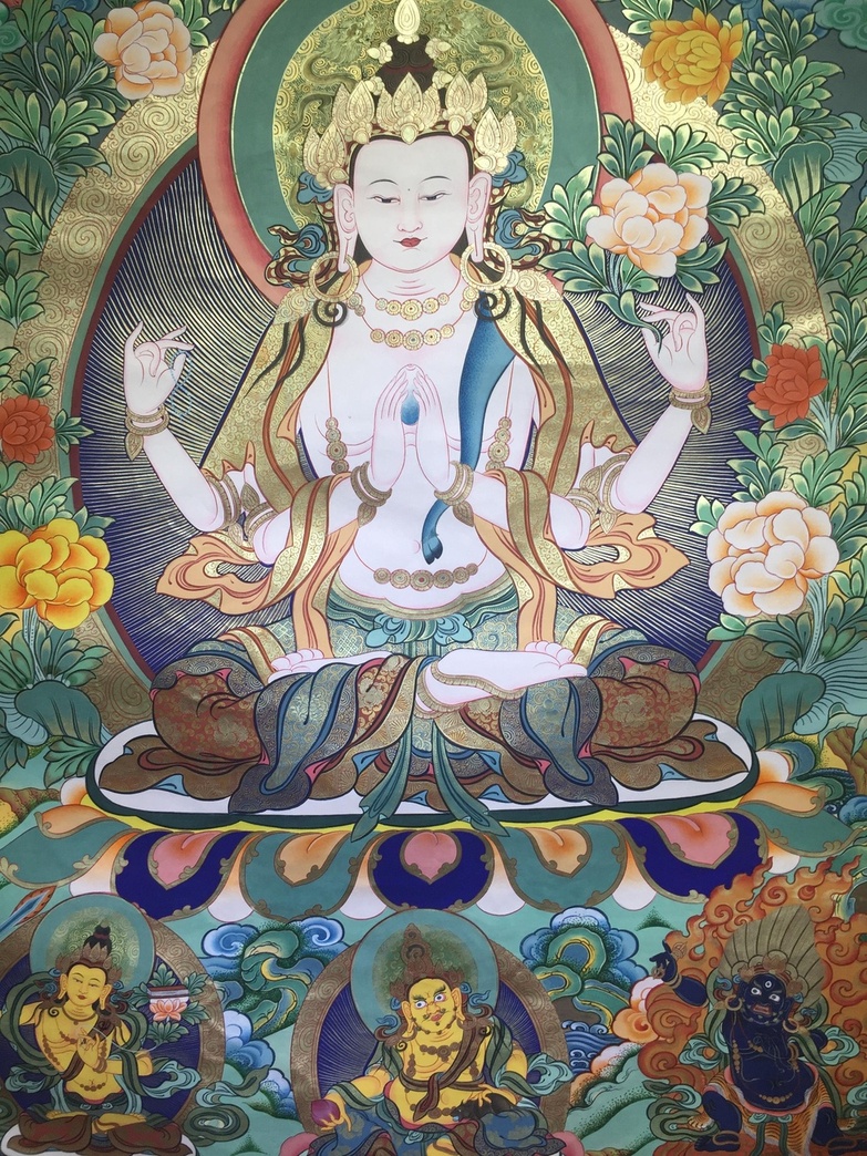 西藏唐卡,通常滿載故事,把畫面填得很密。