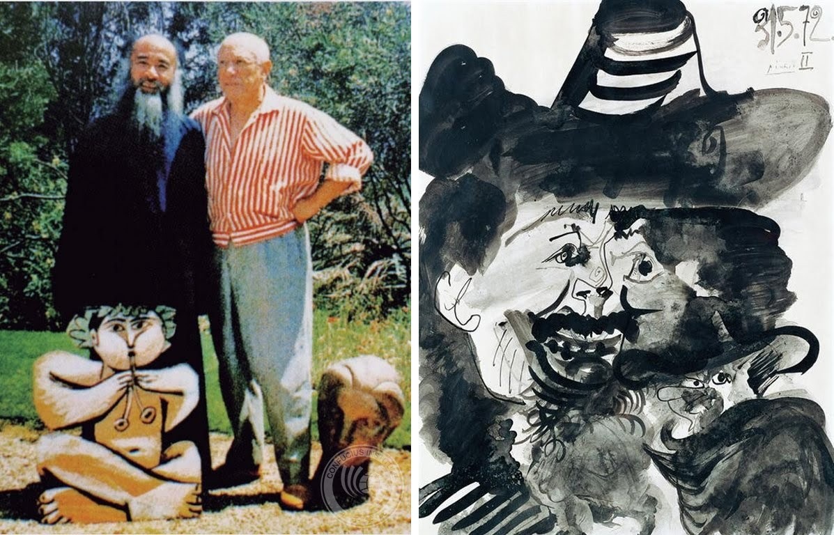 此張用毛筆畫的,像漫畫,攪笑。有畢卡索簽名,日期寫3151972,為甚麼在該天速寫張大千呢?不知甚麼原因。
