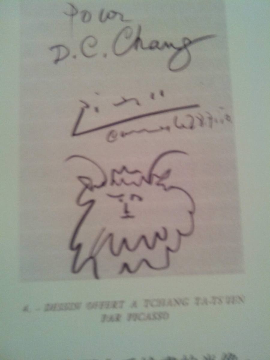 畢卡索好興致，給張大千另一張速寫，用非軟毛筆，上款題大千名字D. C. Chang。