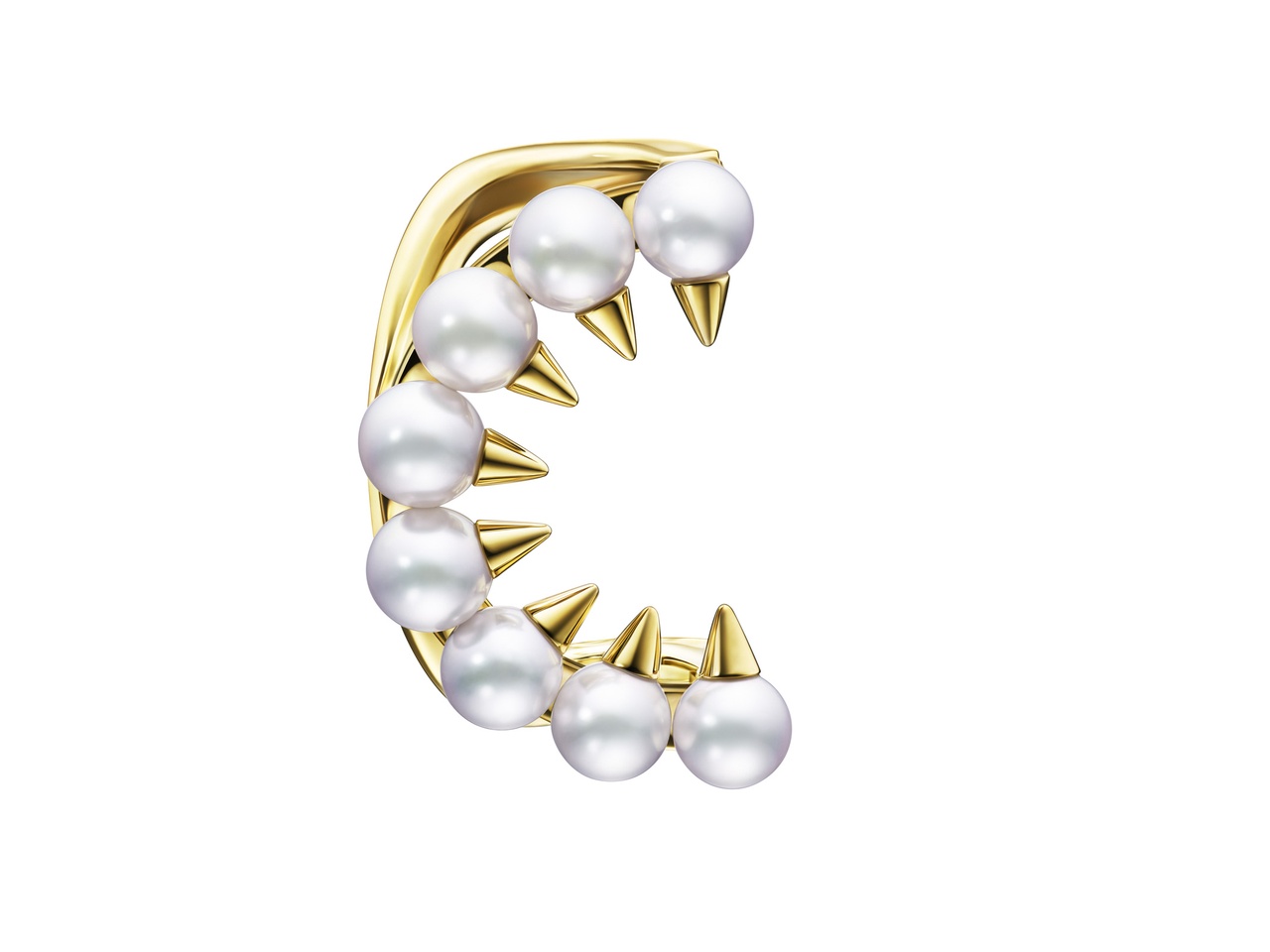 danger野性系列耳環，18K黃金、阿古屋珍珠。