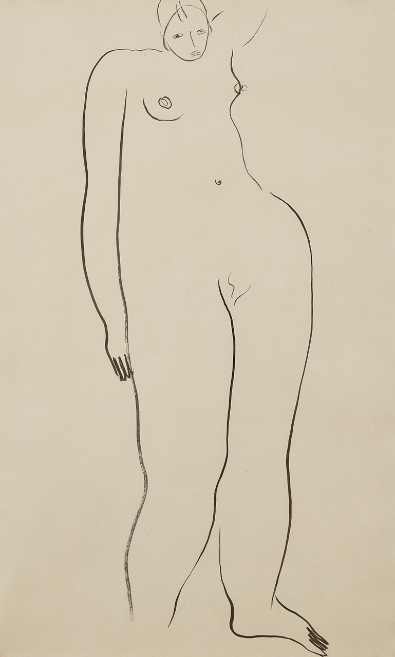 常玉 (1895-1966),《裸女站姿》,水墨 紙本。