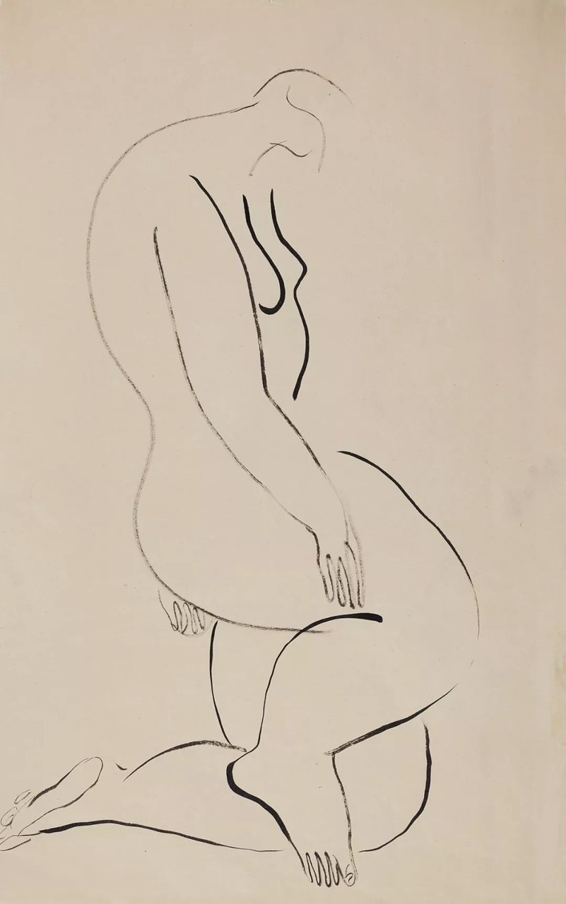 常玉(1895-1966),《Kneeling Nude》,水墨 紙本。