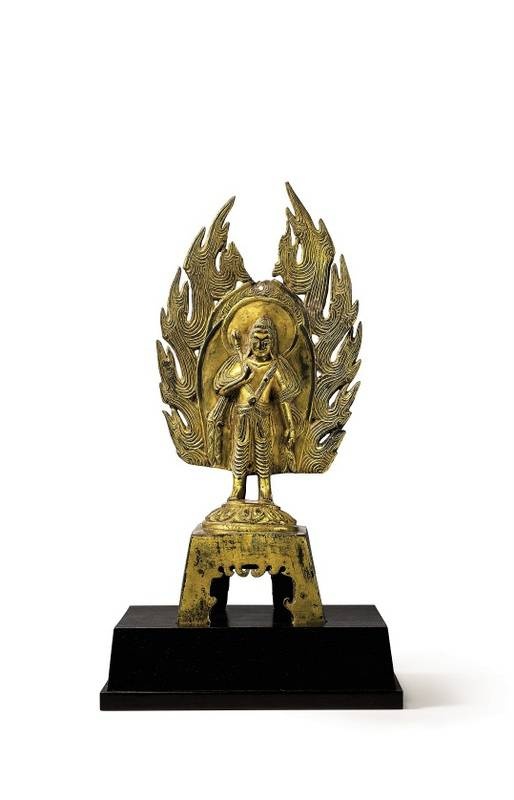 坂本五郎珍藏早期佛教銅像：北魏皇興四年 鎏金銅蓮華手菩薩立像。
