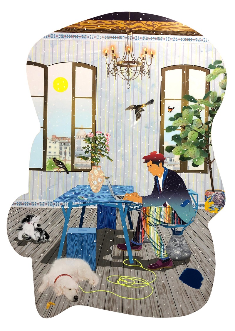 桌面上的烏托邦
藝術家：松山智一
布面丙烯和綜合材料，261.6×190.5cm，2020
