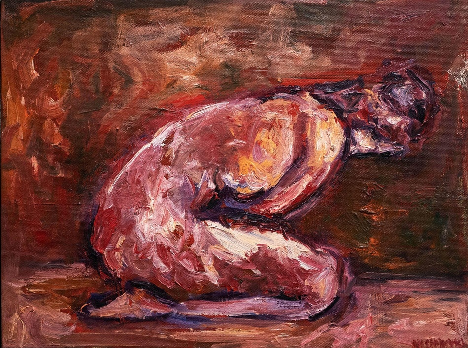 新藝潮畫廊宣佈推出《正座:感知與超越》(Seiza: Transgressing the Seated Body) ,展出港日混血藝術家西山瑞貴10張最新畫作。圖為展出作品之一:Lei 油畫布本 30.5 x 41厘米 2021