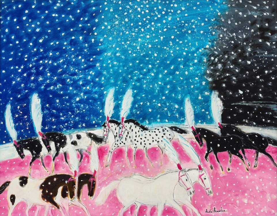 安德烈・布拉吉利《細雪中的馬戲團》，2013年作，油畫畫布，112 x 145.5 公分 ©André Brasilier
