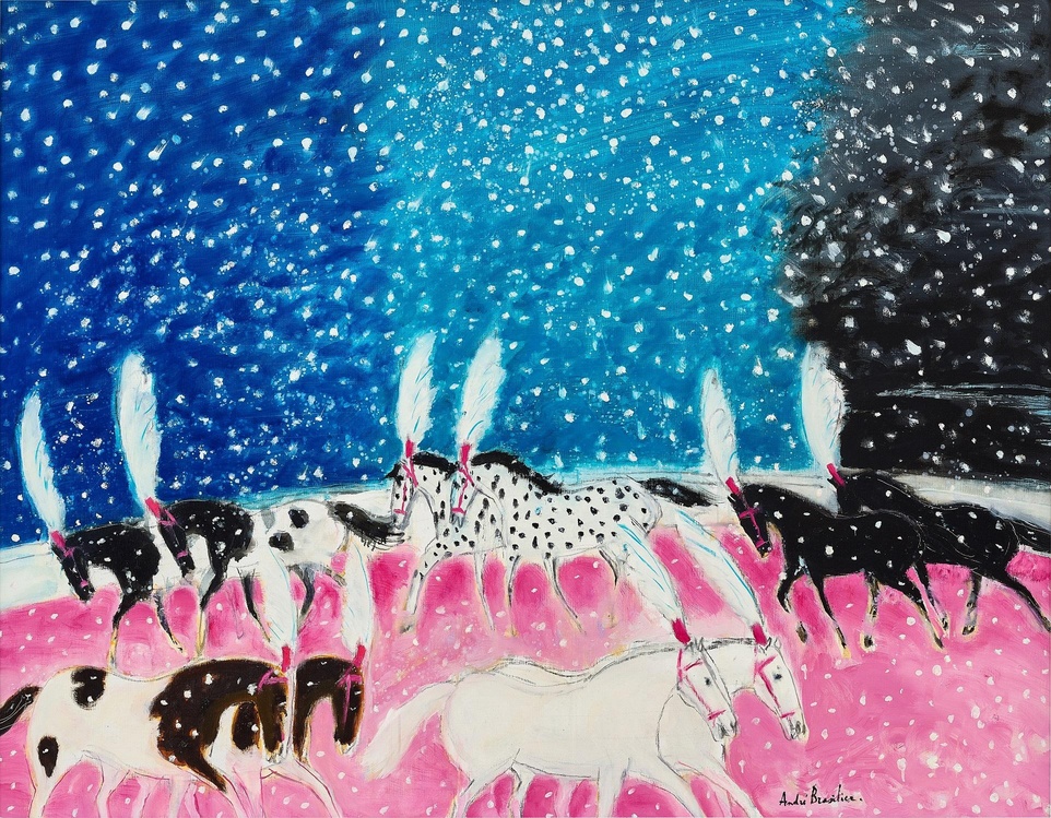安德烈・布拉吉利《細雪中的馬戲團》,2013年作,油畫畫布,112 x 145.5 公分 ©André Brasilier